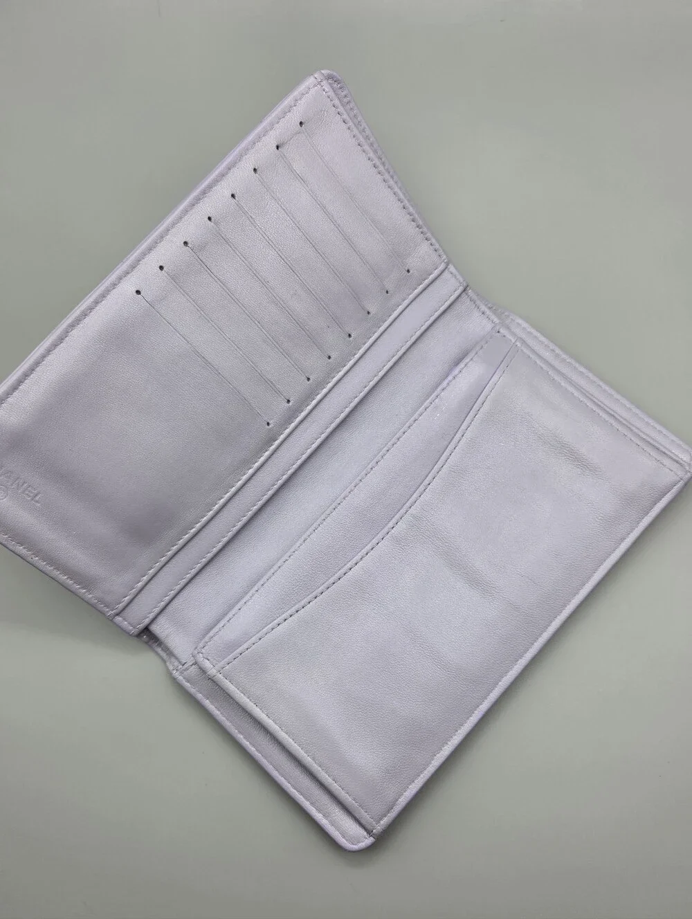 CHANEL Lilac Quilted Leather Chain Wallet